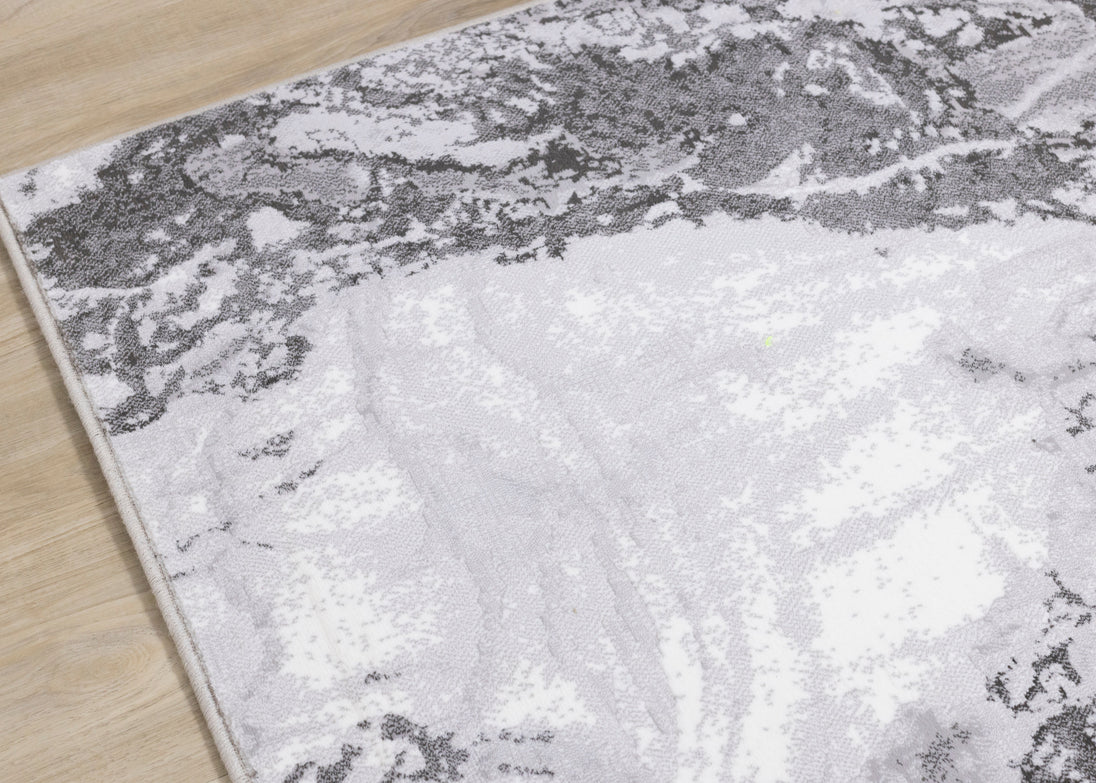 Intrigue White Grey Marble Swirl Rug - Furniture Depot