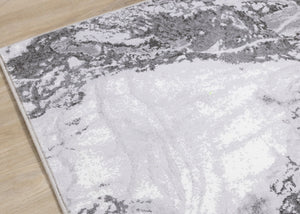 Intrigue White Grey Marble Swirl Rug - Furniture Depot