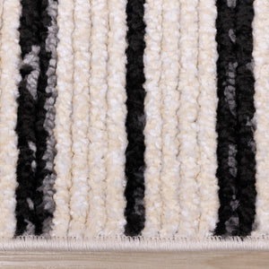Calabar Cream Black Grey Alternating Stripes Rug - Furniture Depot