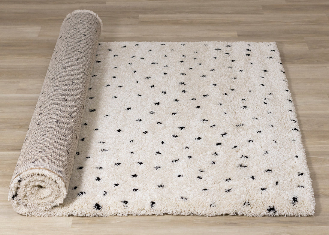 Maroq Cream Black Polka Dot Shag Rug - Furniture Depot