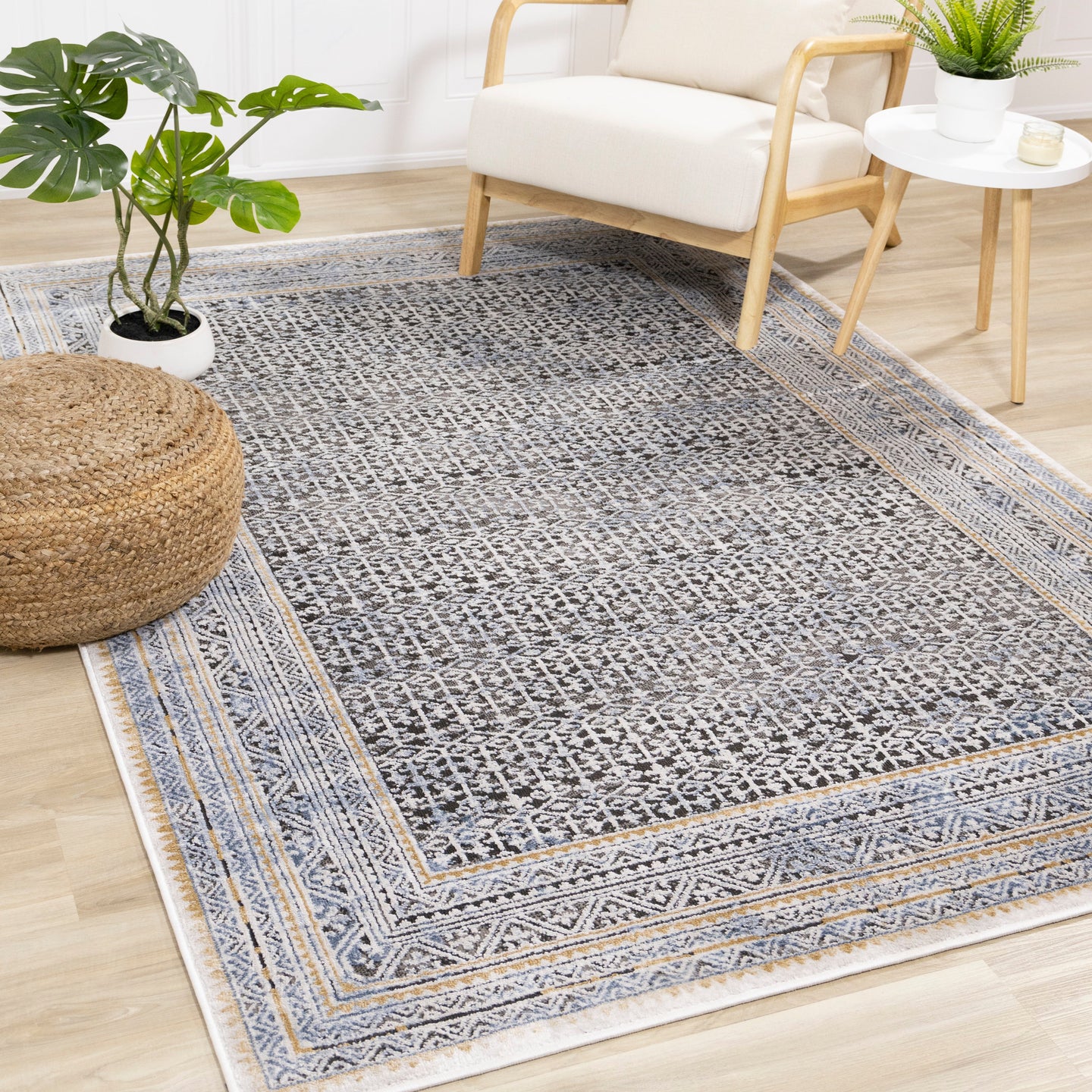 Darcy Blue Grey Brown Iridescent Traditional Plush Rug - Furniture Depot