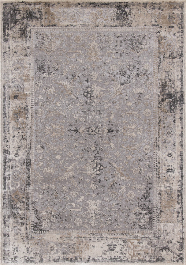 Chorus Grey Beige Elegant Border Rug - Furniture Depot