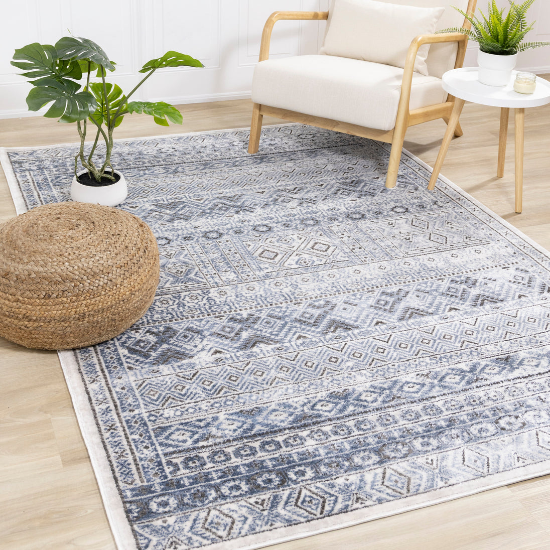 Darcy Blue Grey Cream Iridescent Tribal Rug - Furniture Depot