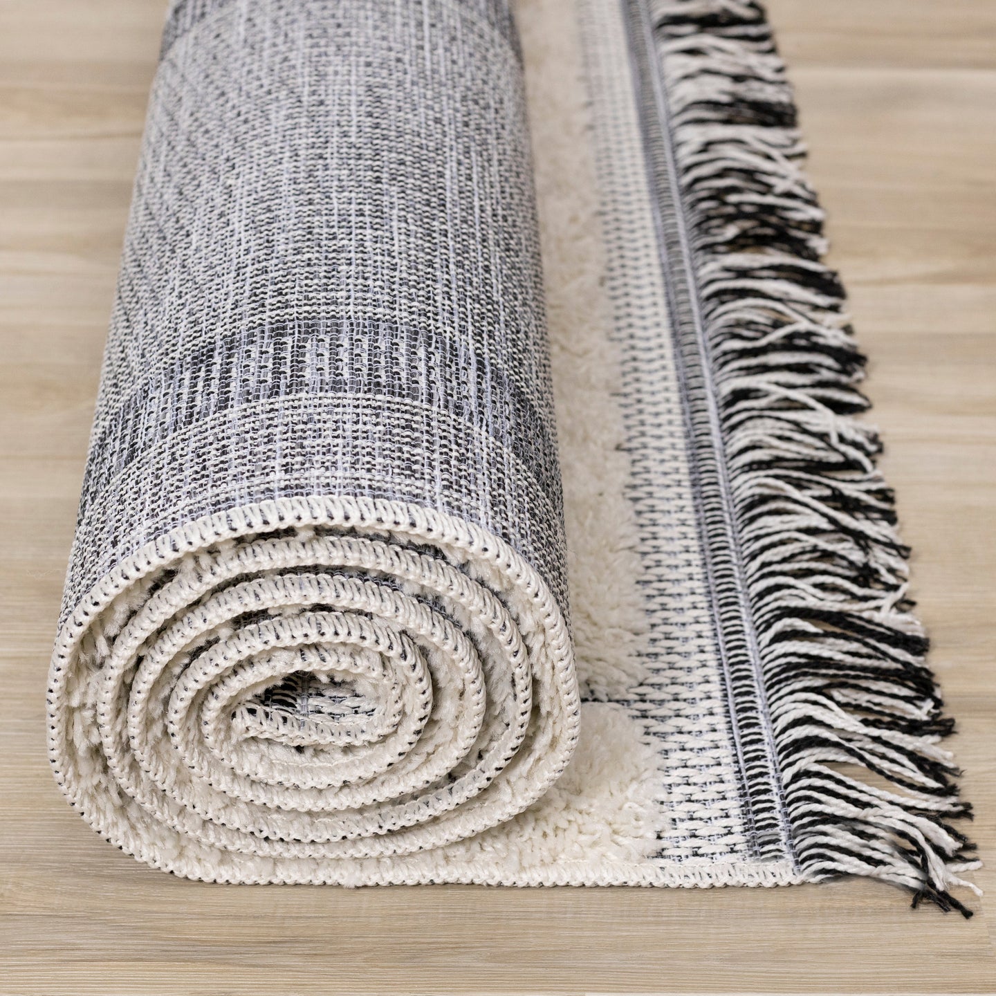 Novato Cream Grey Modern Dual Texture Swirling Line Rug - Furniture Depot