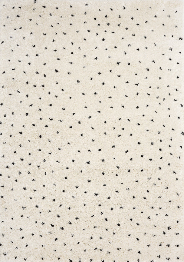 Maroq Cream Black Polka Dot Shag Rug - Furniture Depot