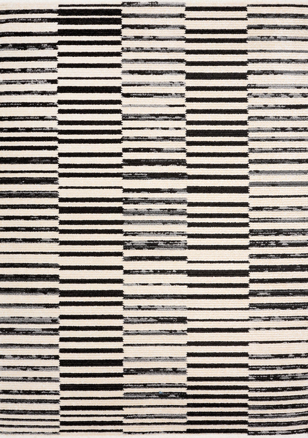 Calabar Cream Black Grey Alternating Stripes Rug - Furniture Depot