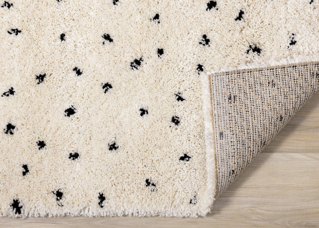 Maroq Cream Black Polka Dot Shag Rug - Furniture Depot