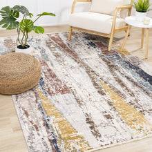 Load image into Gallery viewer, Evora Cream Blue Red Yellow Opposing Triangles Distressed Rug - Furniture Depot