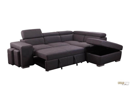 Pasadena Large Sleeper Sectional Sofa Bed with Storage Ottoman and 2 Stools - Furniture Depot
