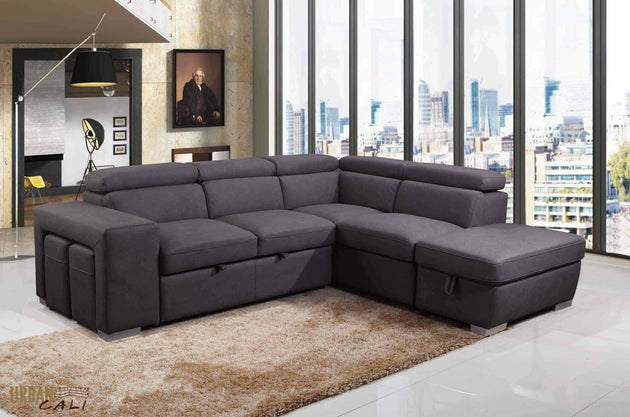 Pasadena Large Sleeper Sectional Sofa Bed with Storage Ottoman and 2 Stools - Furniture Depot