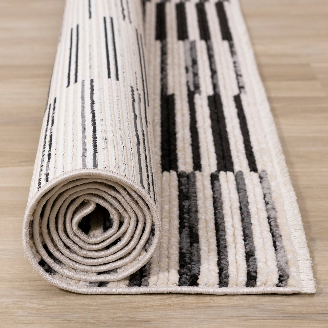 Calabar Cream Black Grey Alternating Stripes Rug - Furniture Depot