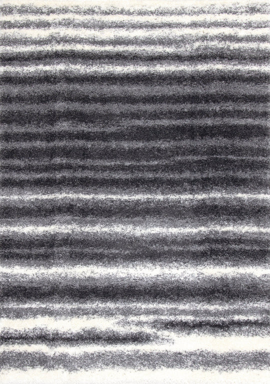 Fergus Grey White Stripes Shag Rug - Furniture Depot