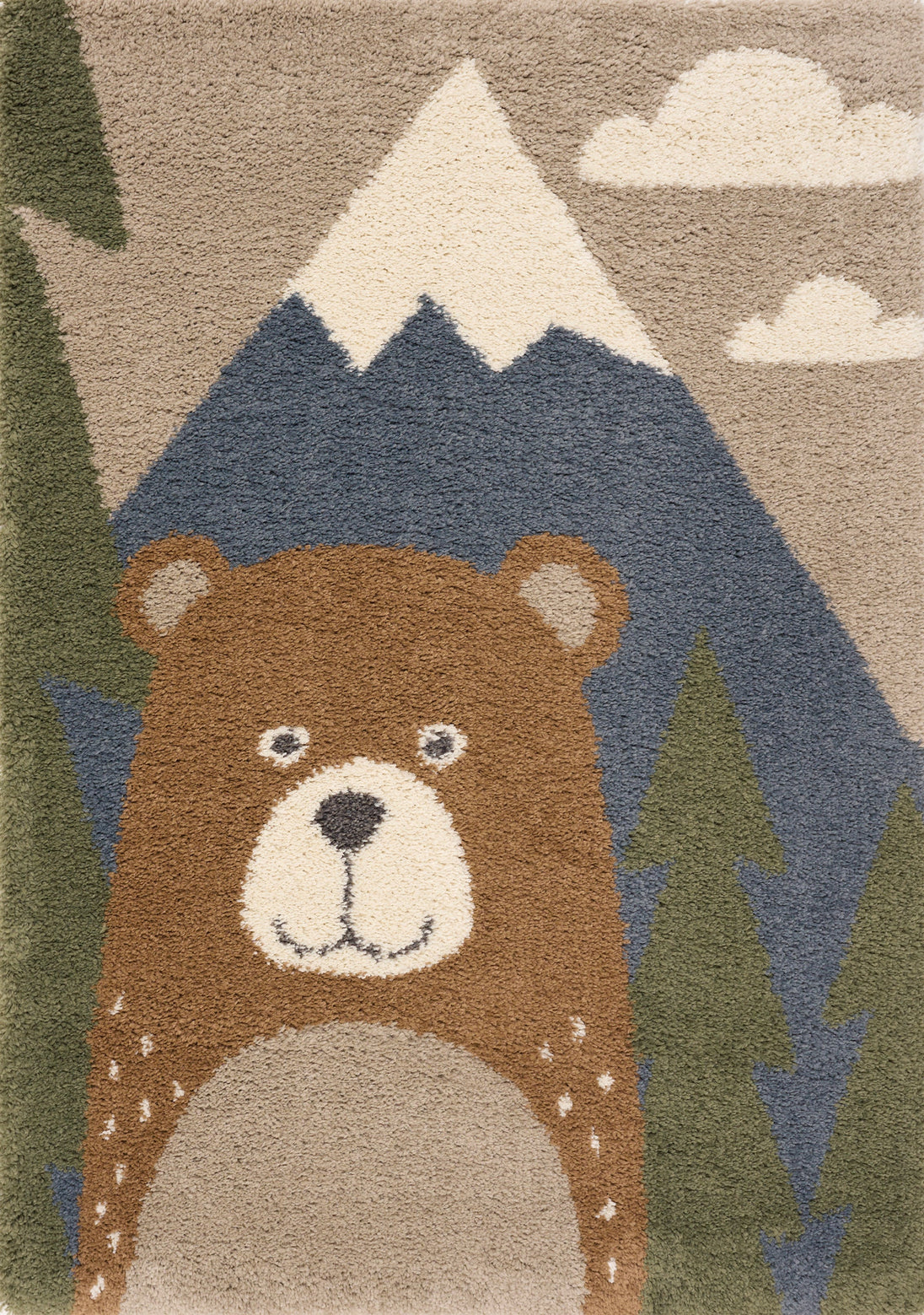 Kalora Kids Brown Bear Mountain Landscape Shag Rug - Furniture Depot