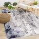 Chorus Grey Blue White Distressed Triangle Grid Rug - Furniture Depot