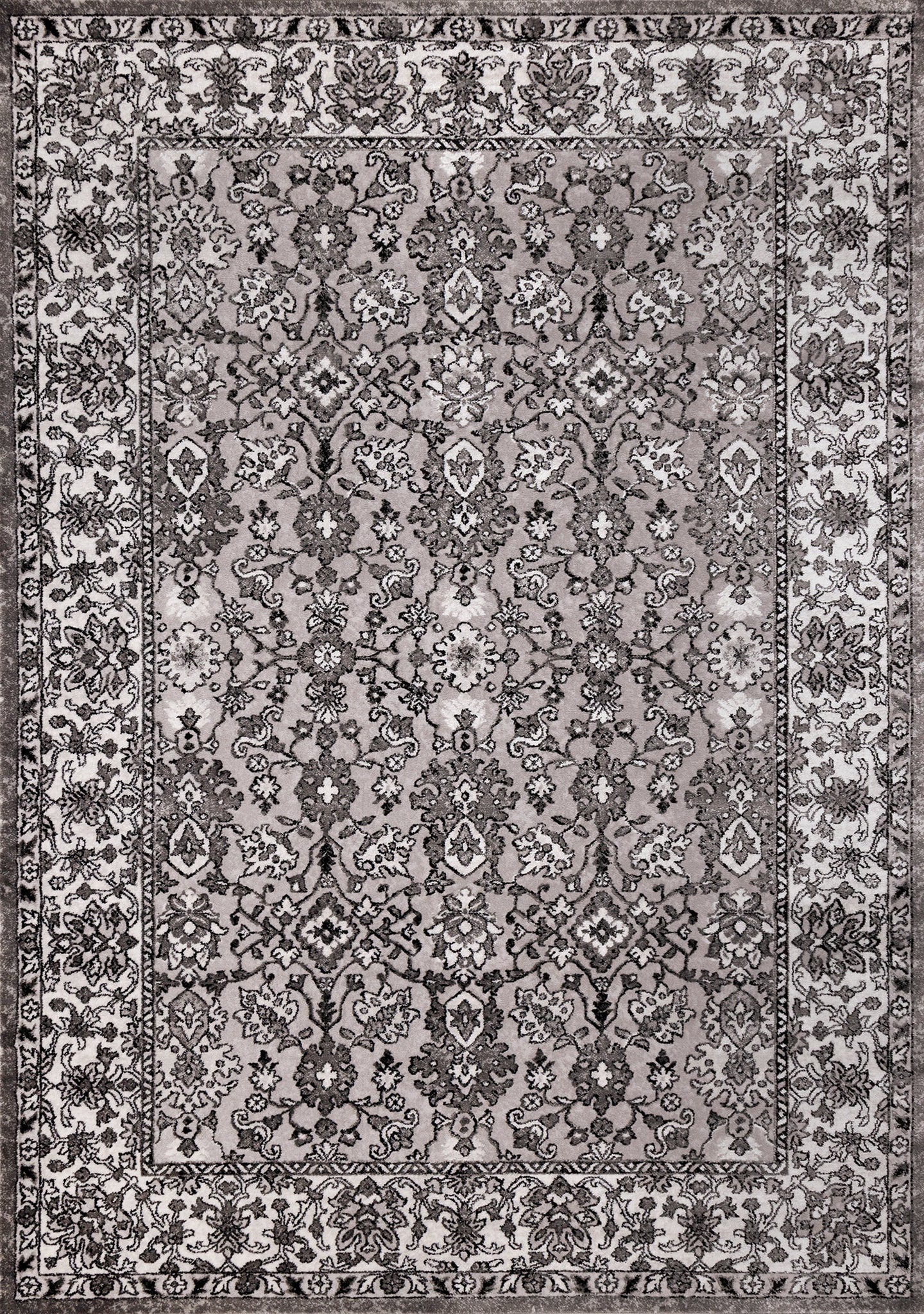 Chorus Grey White Elegant Border Rug - Furniture Depot