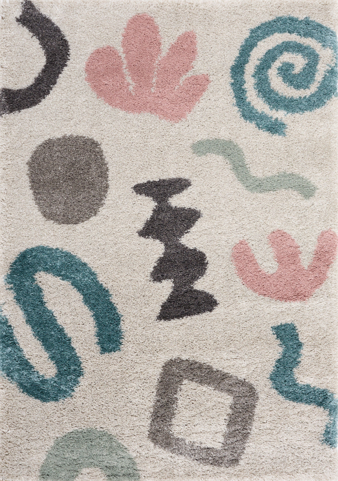 Kalora Kids Grey Blue Pink Squiggle Shag Rug - Furniture Depot