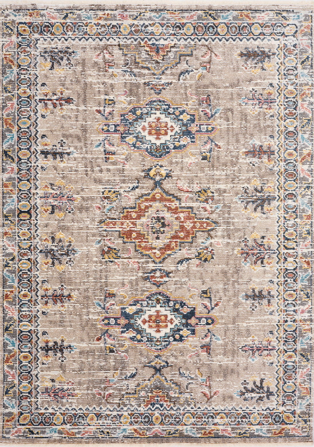 Evora Beige Rust Blue Contemporary Medallion Rug - Furniture Depot