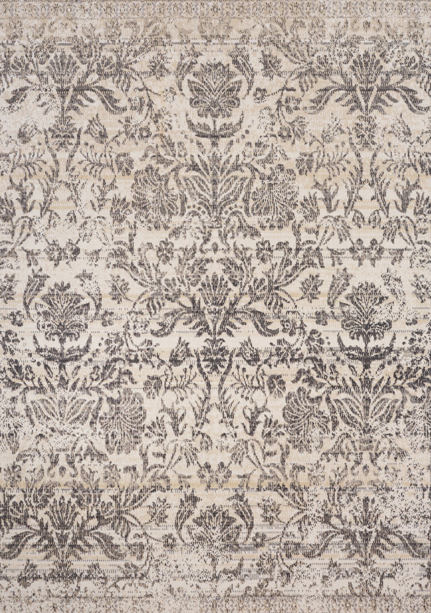 Sara Cream Grey Floral Print Transitional Rug - Furniture Depot