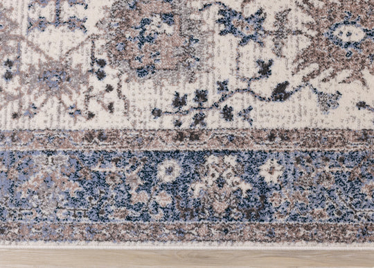 Safi Cream Pink Blue Faded Floral Border Rug - Furniture Depot