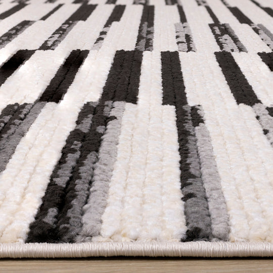 Calabar Cream Black Grey Alternating Stripes Rug - Furniture Depot