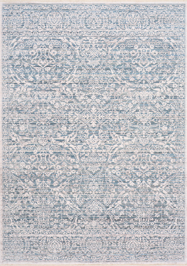 Monaco Blue Cream Grey Contemporary Elegant Swirl Rug - Furniture Depot