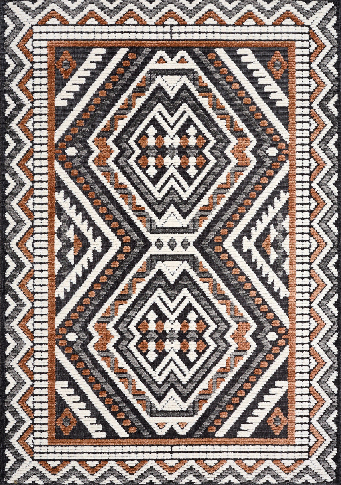 Lawson Grey Cream Orange Double Medallion Contemporary Rug - Furniture Depot